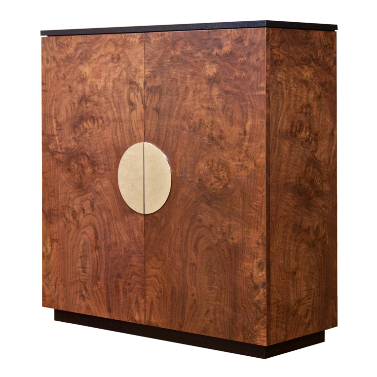 A beautiful Burr Walnut cabinet with brass circle handle.